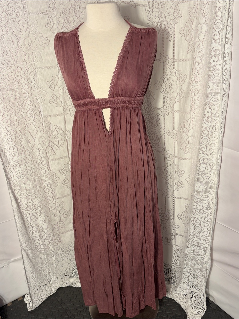 Raviya Dusty Mauve Plunging V Maxi Dress
